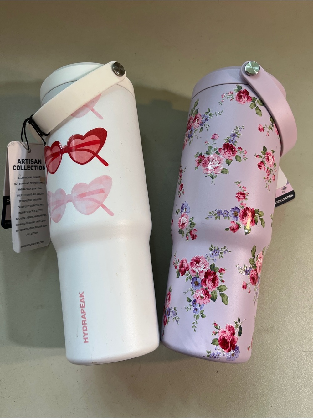 Hydrapeak Artisan Collection Pink Floral Stainless Travel Tumbler
